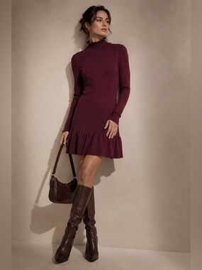 Anthropologie Sundays Andes Sweater Dress NWT | Burgundy Mock Neck Knit | Large